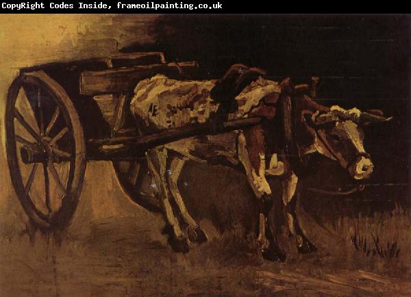 Vincent Van Gogh Cart With red and White Ox (nn04)